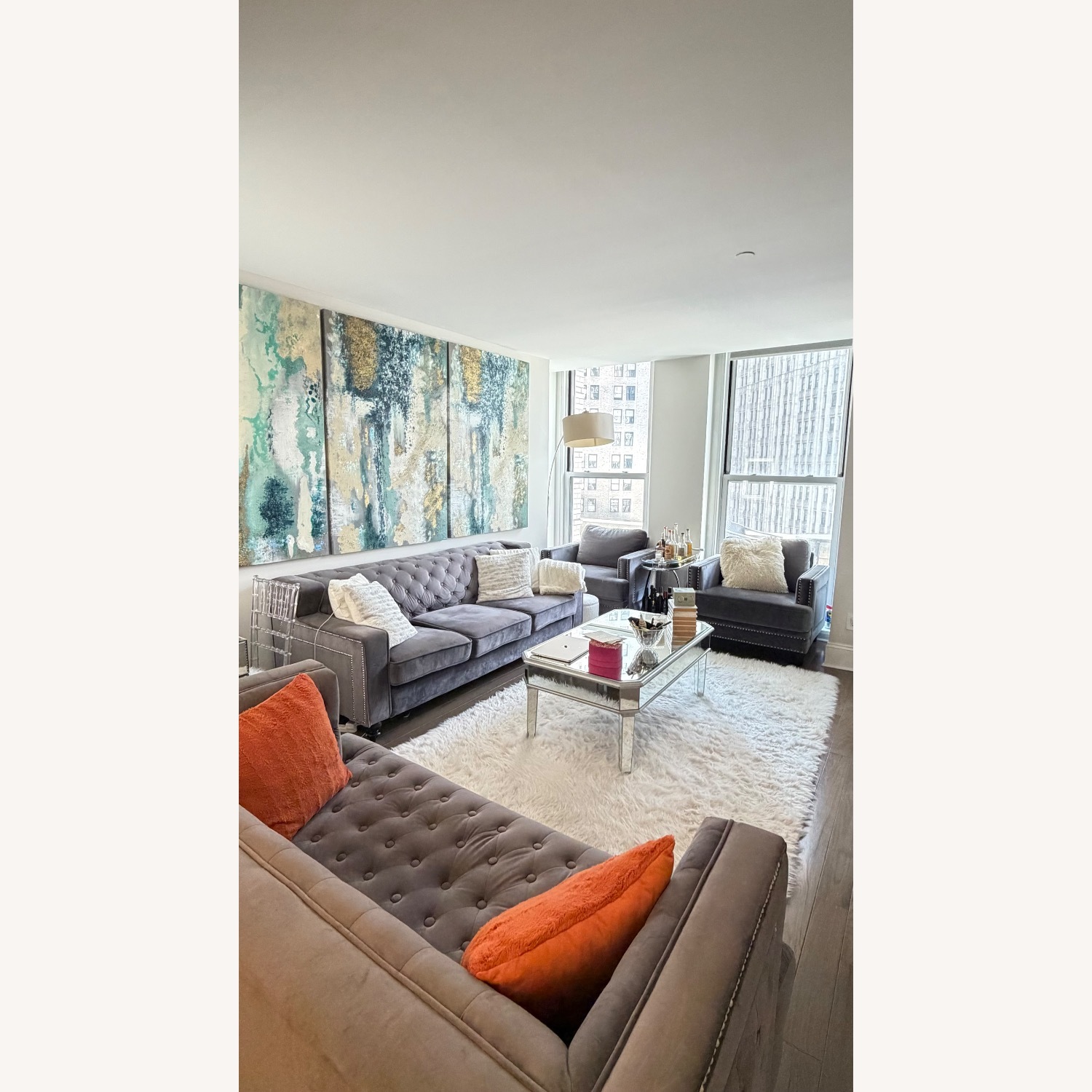 Oversized Textured Coastal Abstract 3 Panels - image-2