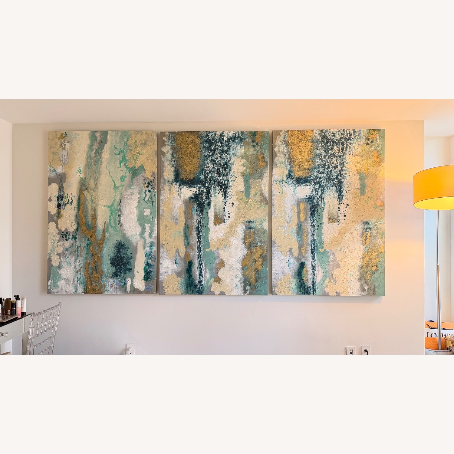 Oversized Textured Coastal Abstract 3 Panels - image-1
