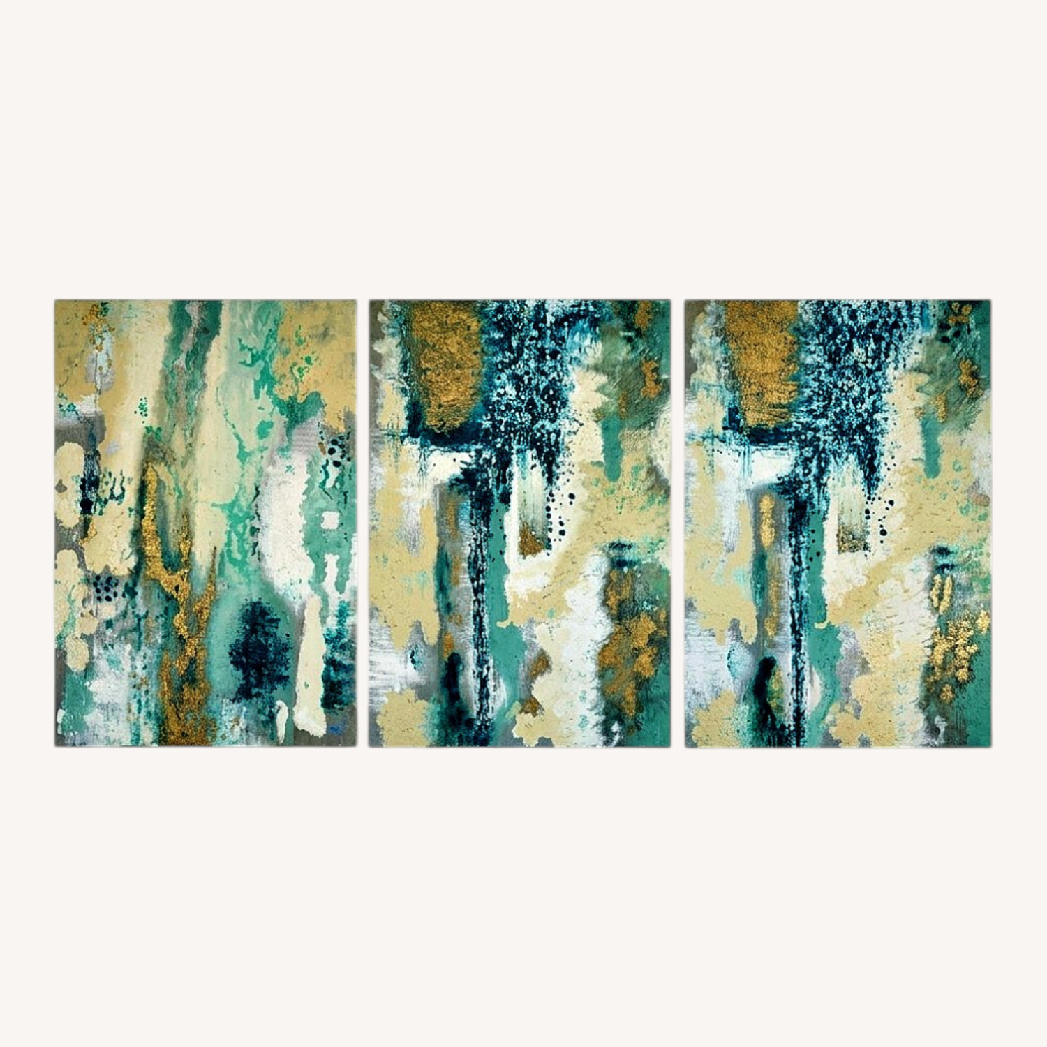 Oversized Textured Coastal Abstract 3 Panels - image-0