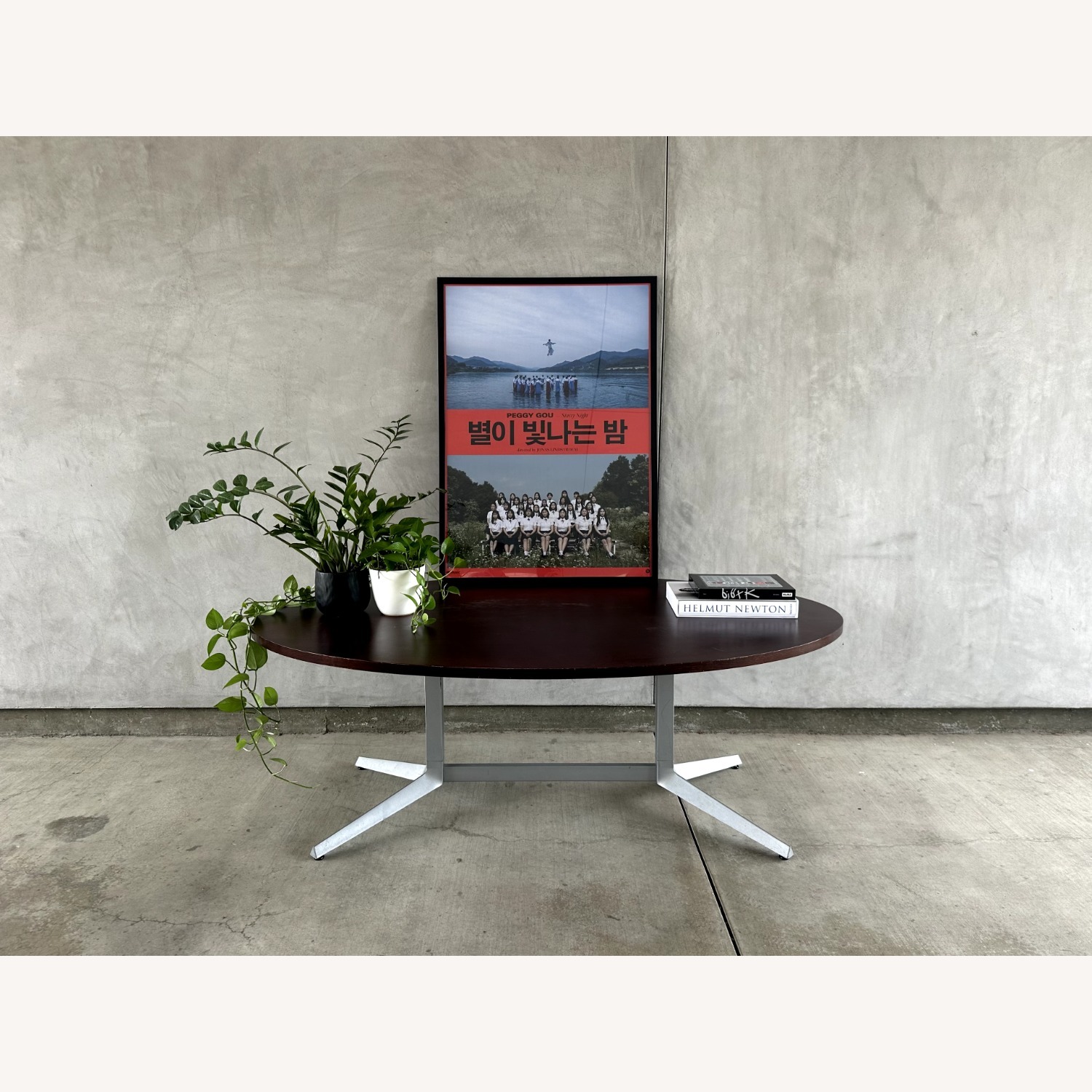 MCM Vintage Dark Brown Round Oval Table - image-1