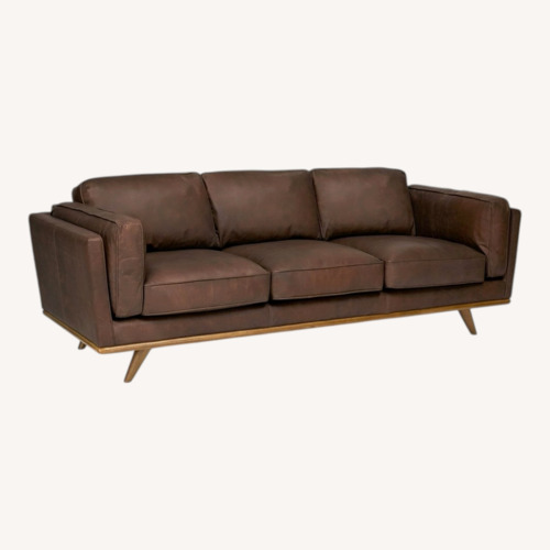 Used Article Timber Leather Sofa - Chocolate for sale on AptDeco