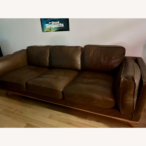 Used Article Timber Leather Sofa - Chocolate  for sale on AptDeco