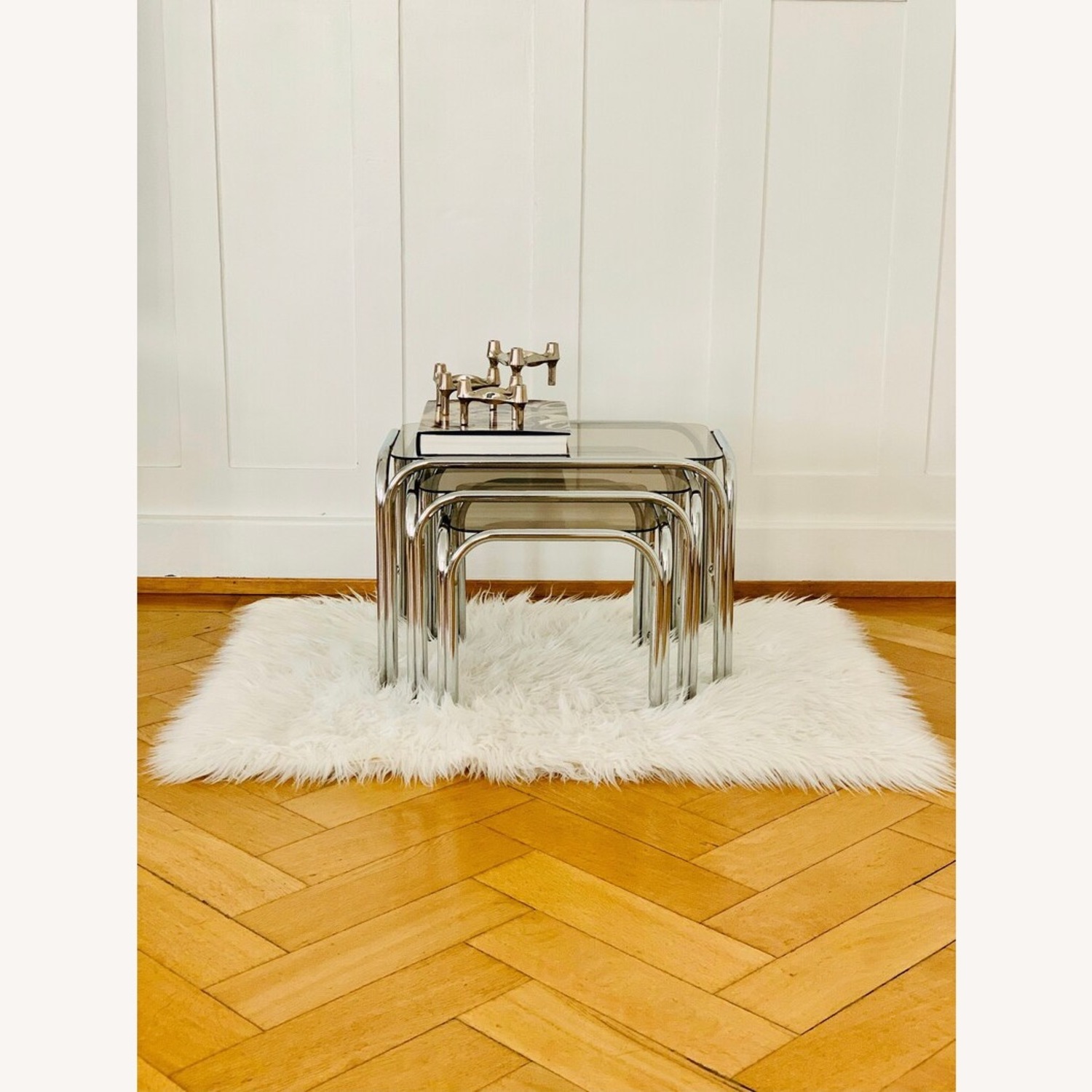 70s German Chrome/Smoke Glass Side Tables - image-1