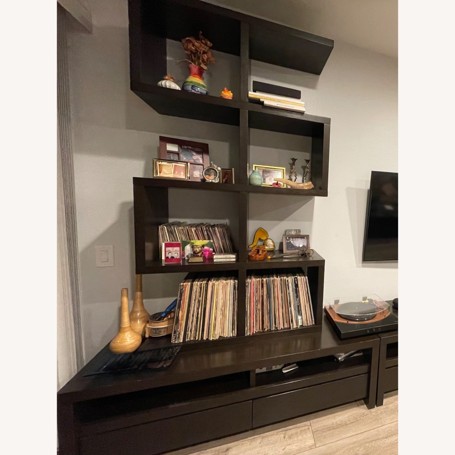 West Elm Dark Brown Wood Wall Unit - image-5