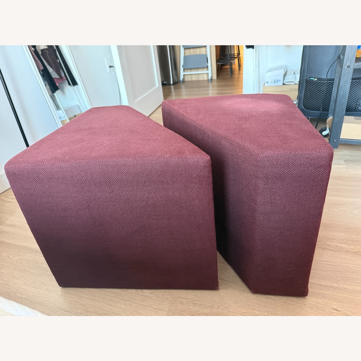 Maroon Fabric Ottoman Set - image-3