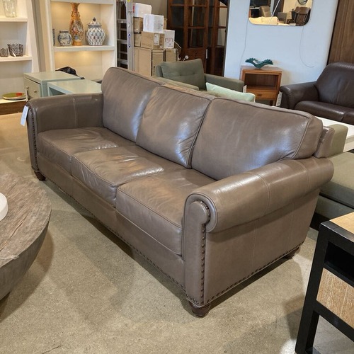 Used Three Seat Leather Roll-Arm w Nailhead Trim Sofa for sale on AptDeco
