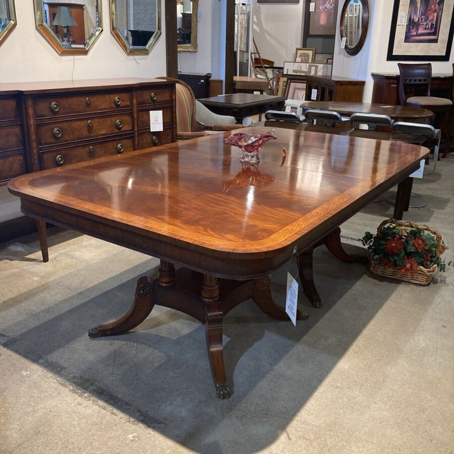 Banded Mahogany Double Pedestal Dining Table - image-3