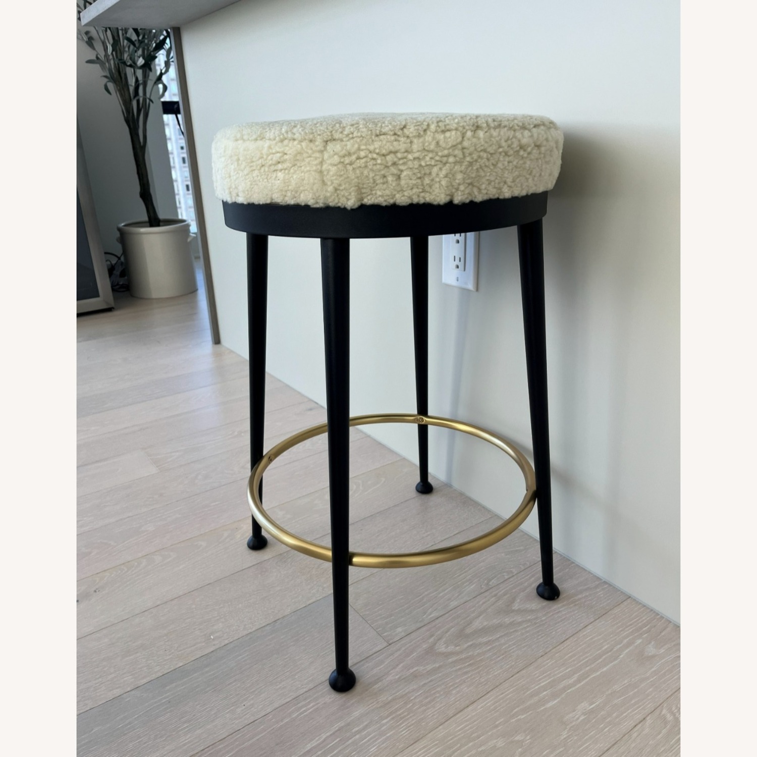 CB2 Atlas Shearling White Counter Stool - image-2