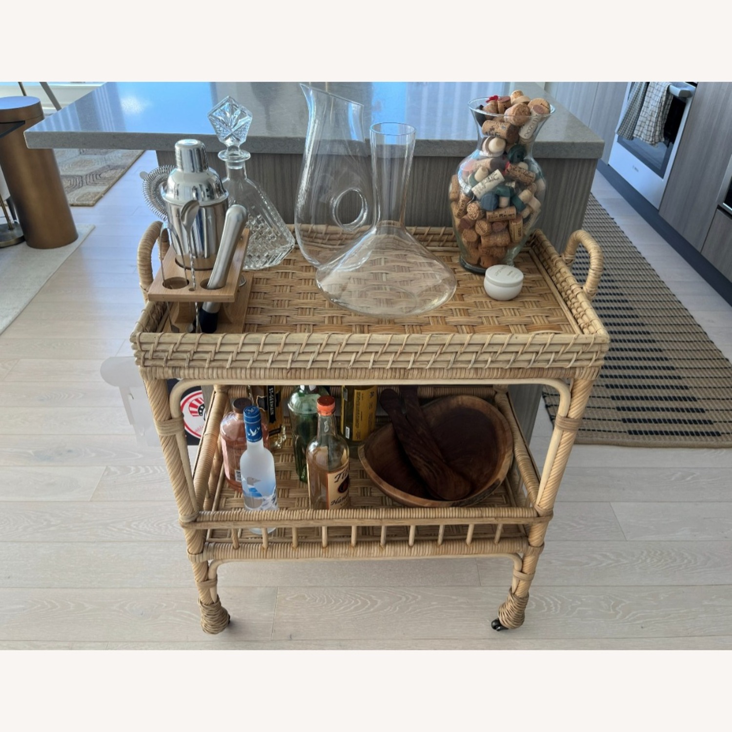 Serena & Lily Natural Rattan Bar Cart - image-2