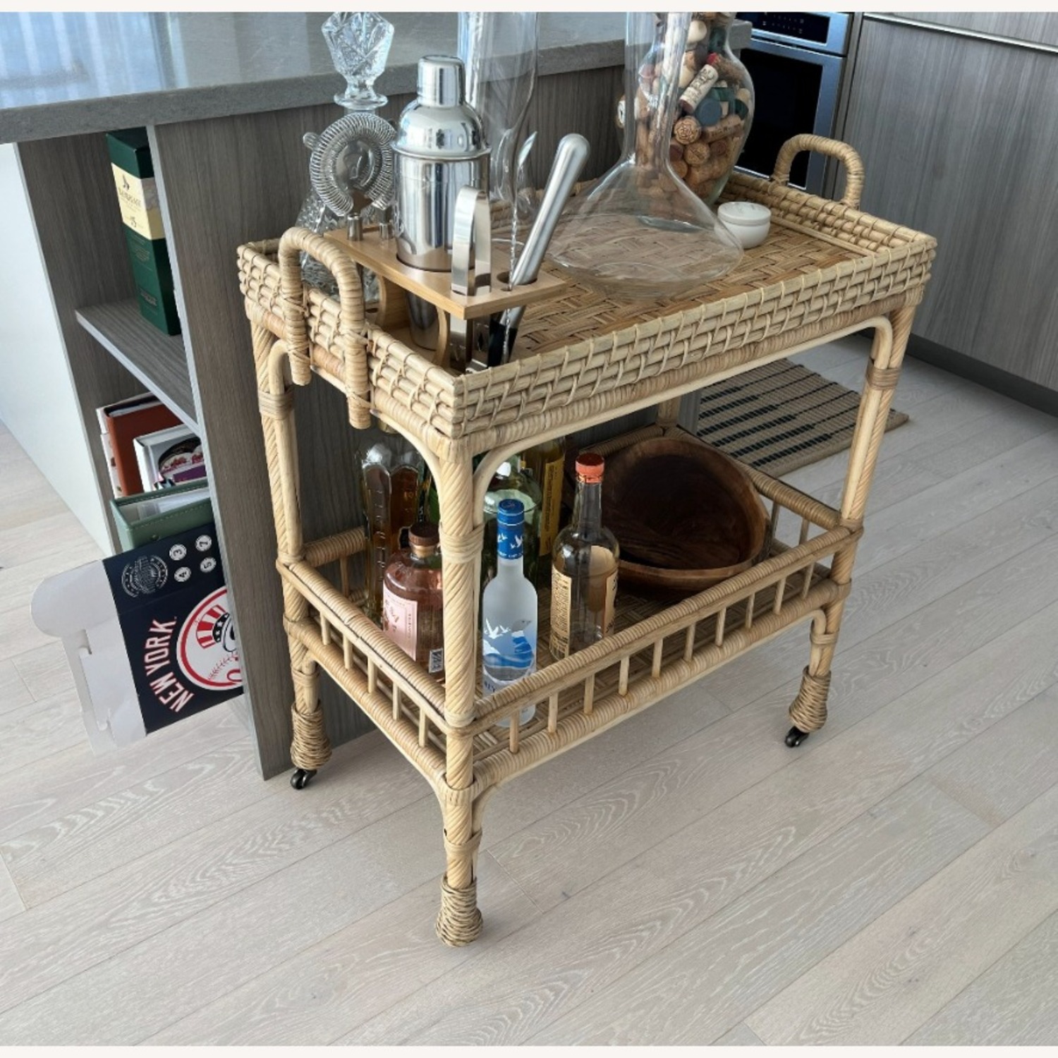 Serena & Lily Natural Rattan Bar Cart - image-1