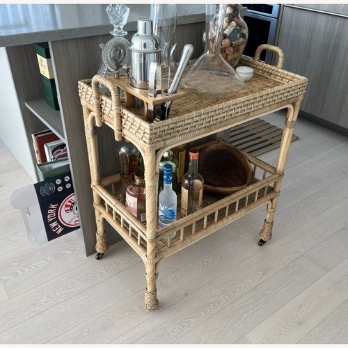 Used Serena & Lily Natural Rattan Bar Cart for sale on AptDeco