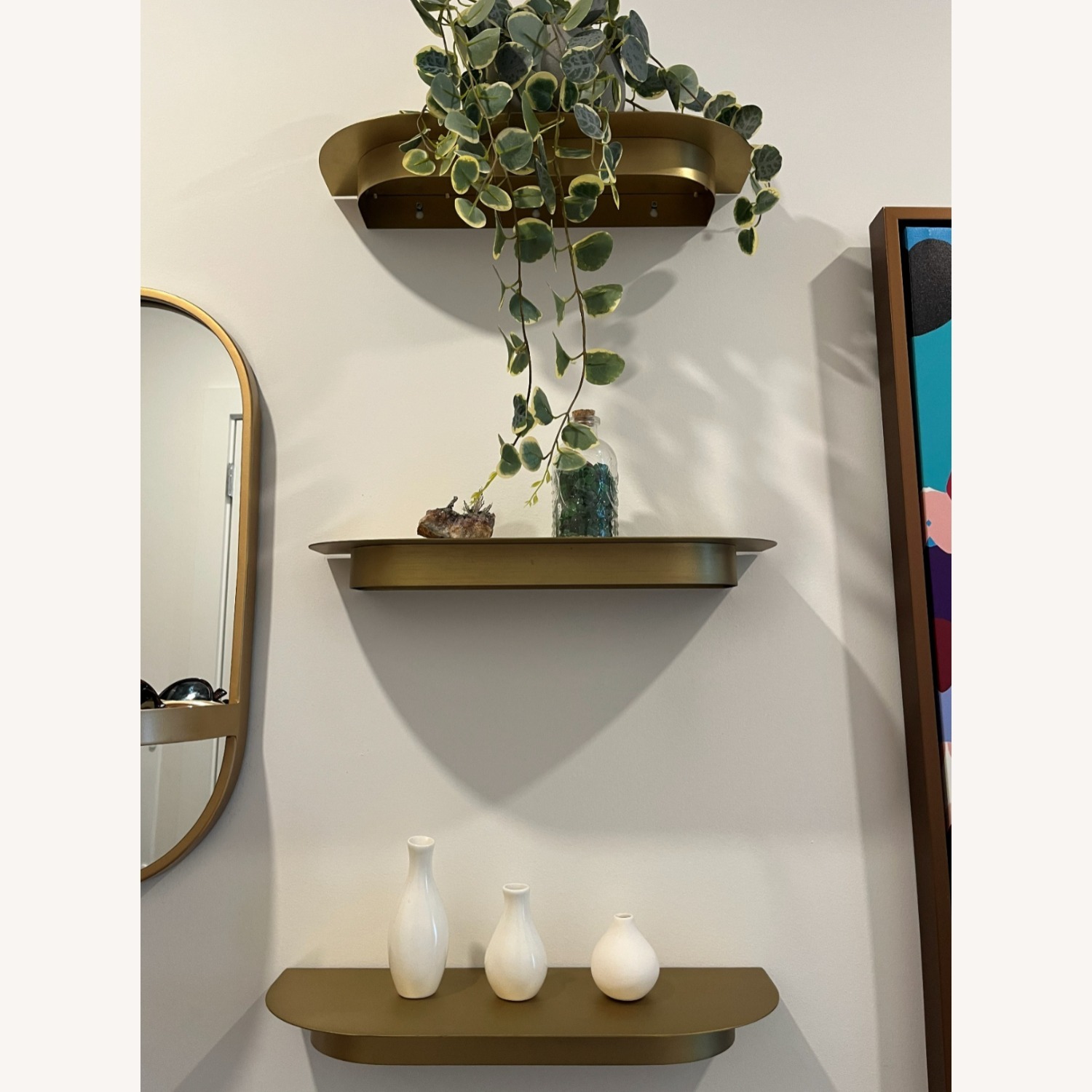 CB2 Collar Set of 4 - Brass Wall Shelf - image-1