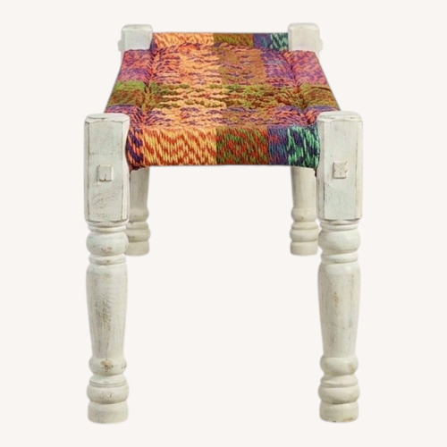 Used Amazon Wood Multi Color Fabric Chindi Bench for sale on AptDeco