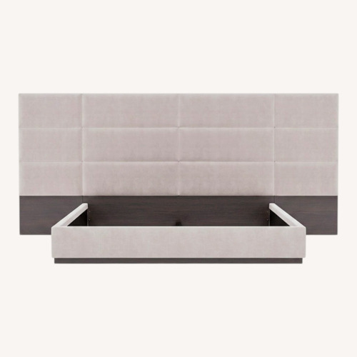 Used Lazzoni Light Gray Suede Queen Bed with Storage for sale on AptDeco