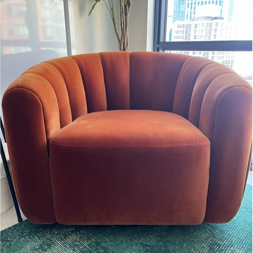 Used CB2 Vuue Rust Velvet Accent Chair for sale on AptDeco