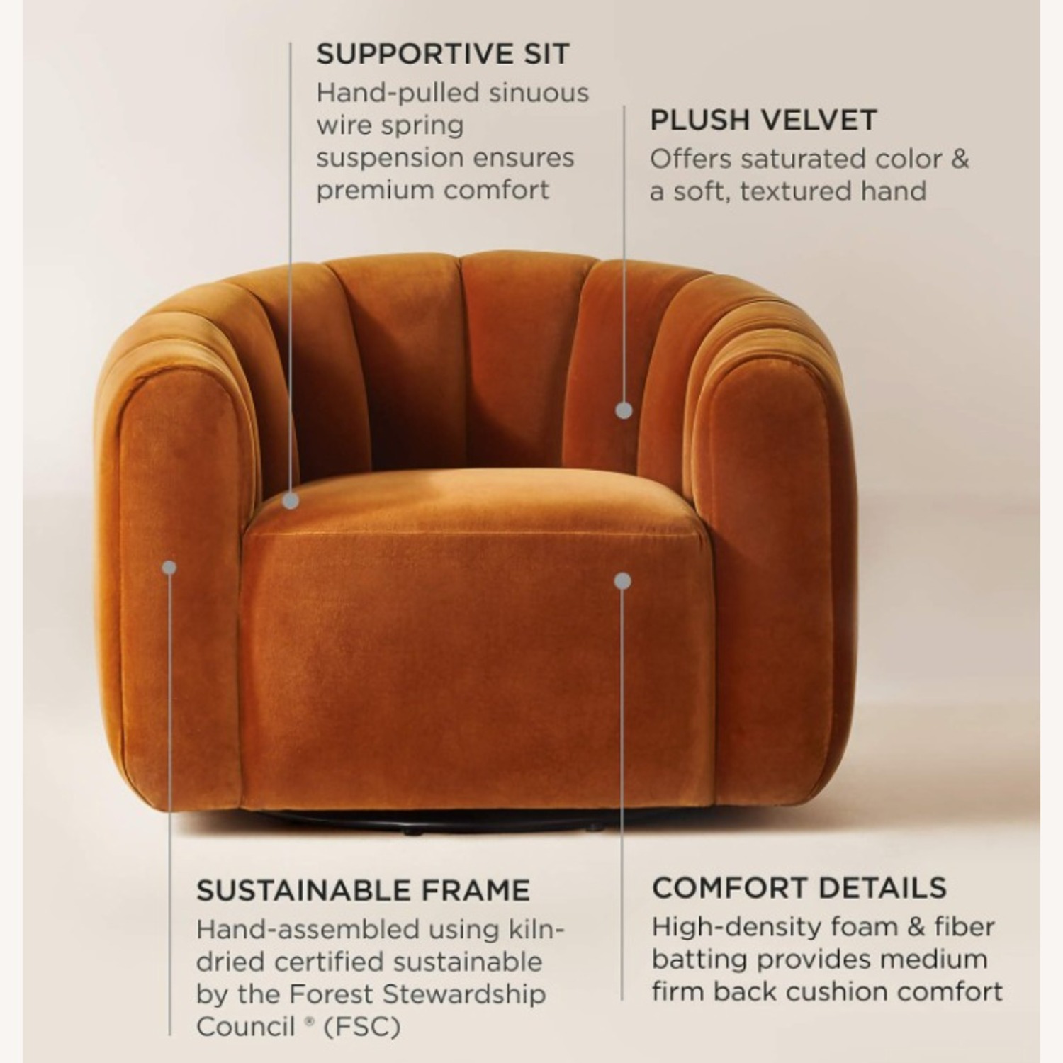 CB2 Vuue Rust Velvet Accent Chair - image-4