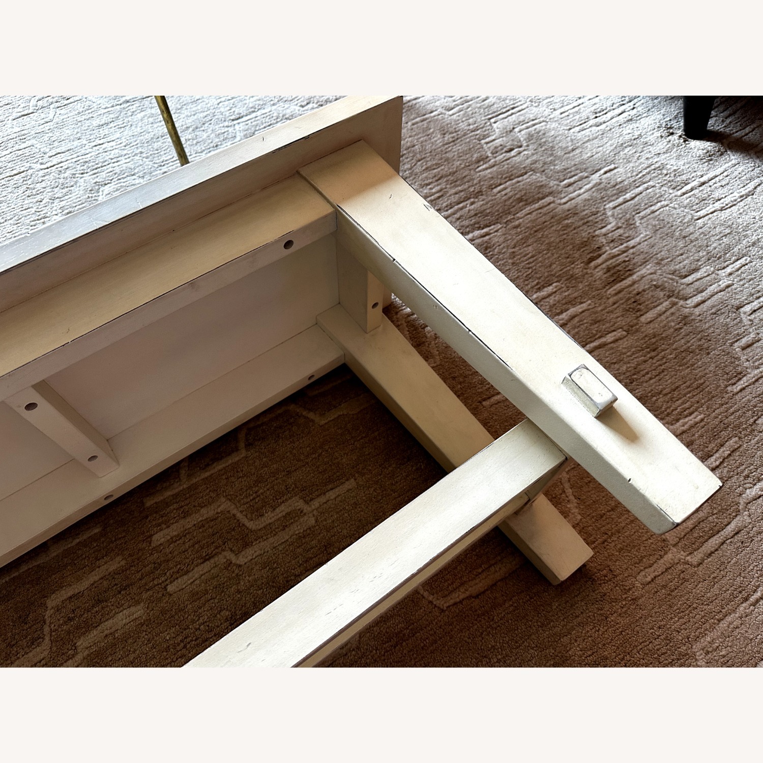 Vintage Cream Wood Farmhouse Decor Bench - image-2