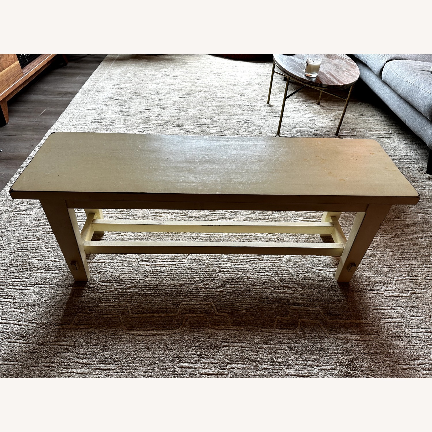 Vintage Cream Wood Farmhouse Decor Bench - image-1