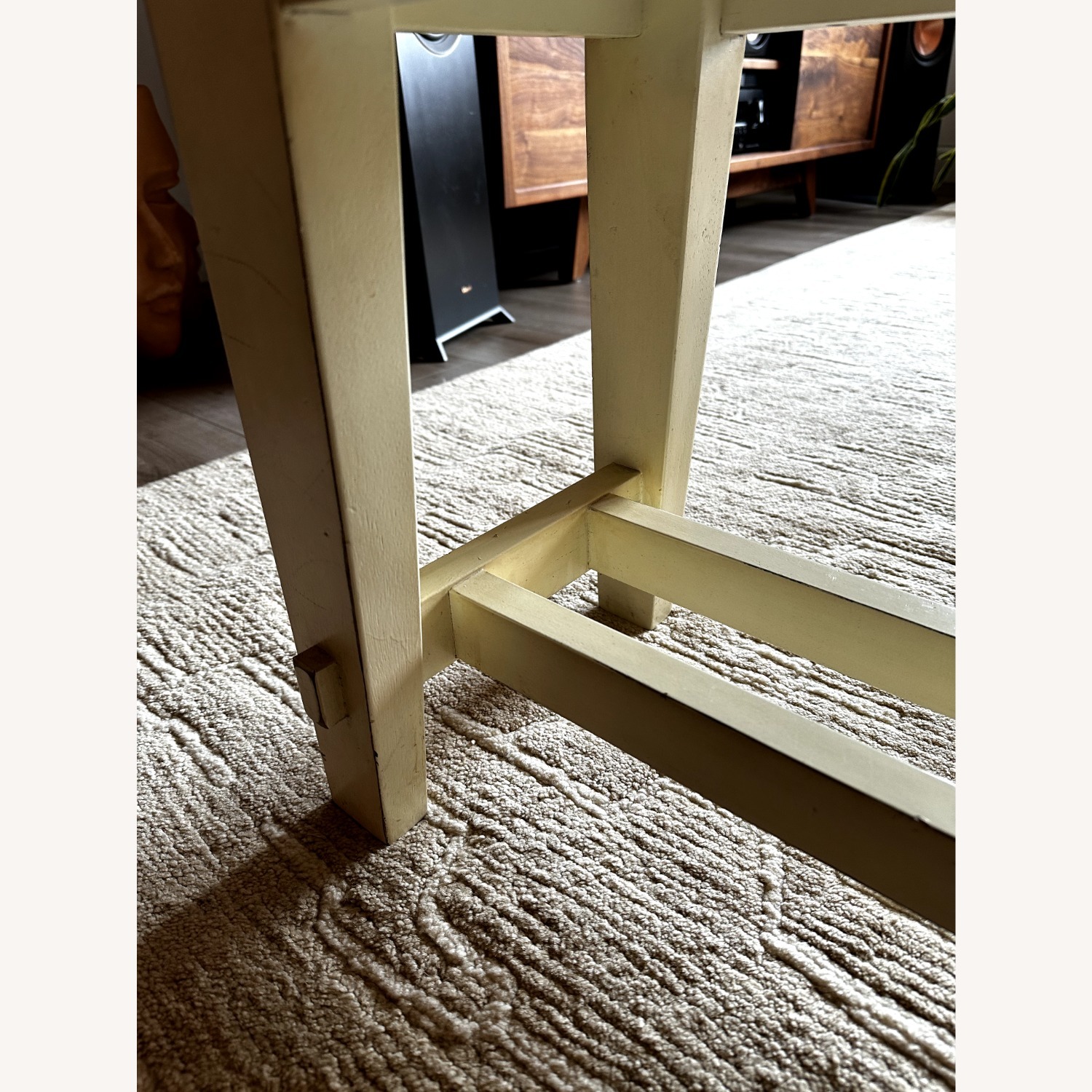 Vintage Cream Wood Farmhouse Decor Bench - image-3
