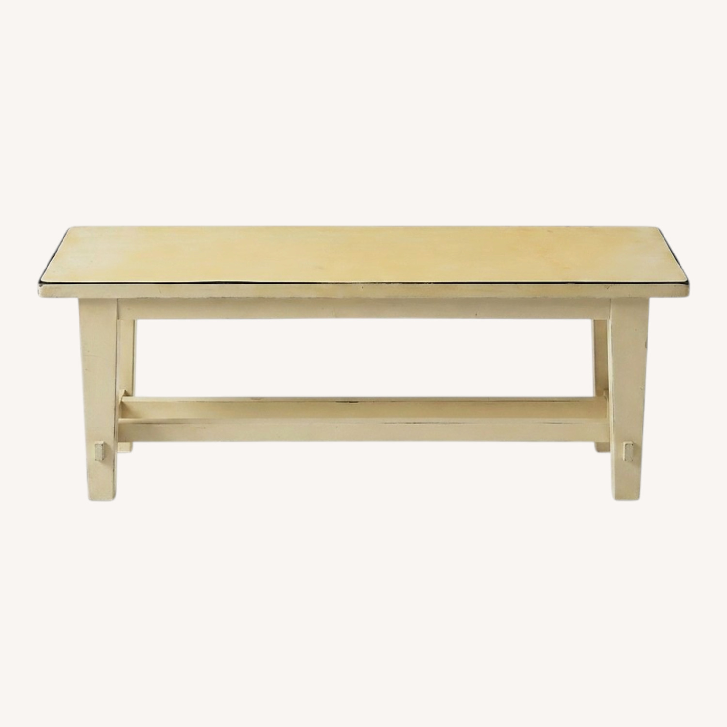 Vintage Cream Wood Farmhouse Decor Bench - image-0