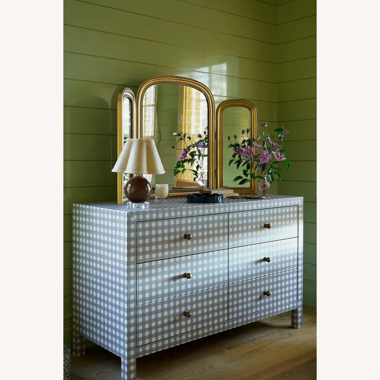 Anthropologie Gleaming Louie Gold Arch Triptych Mirror - image-2