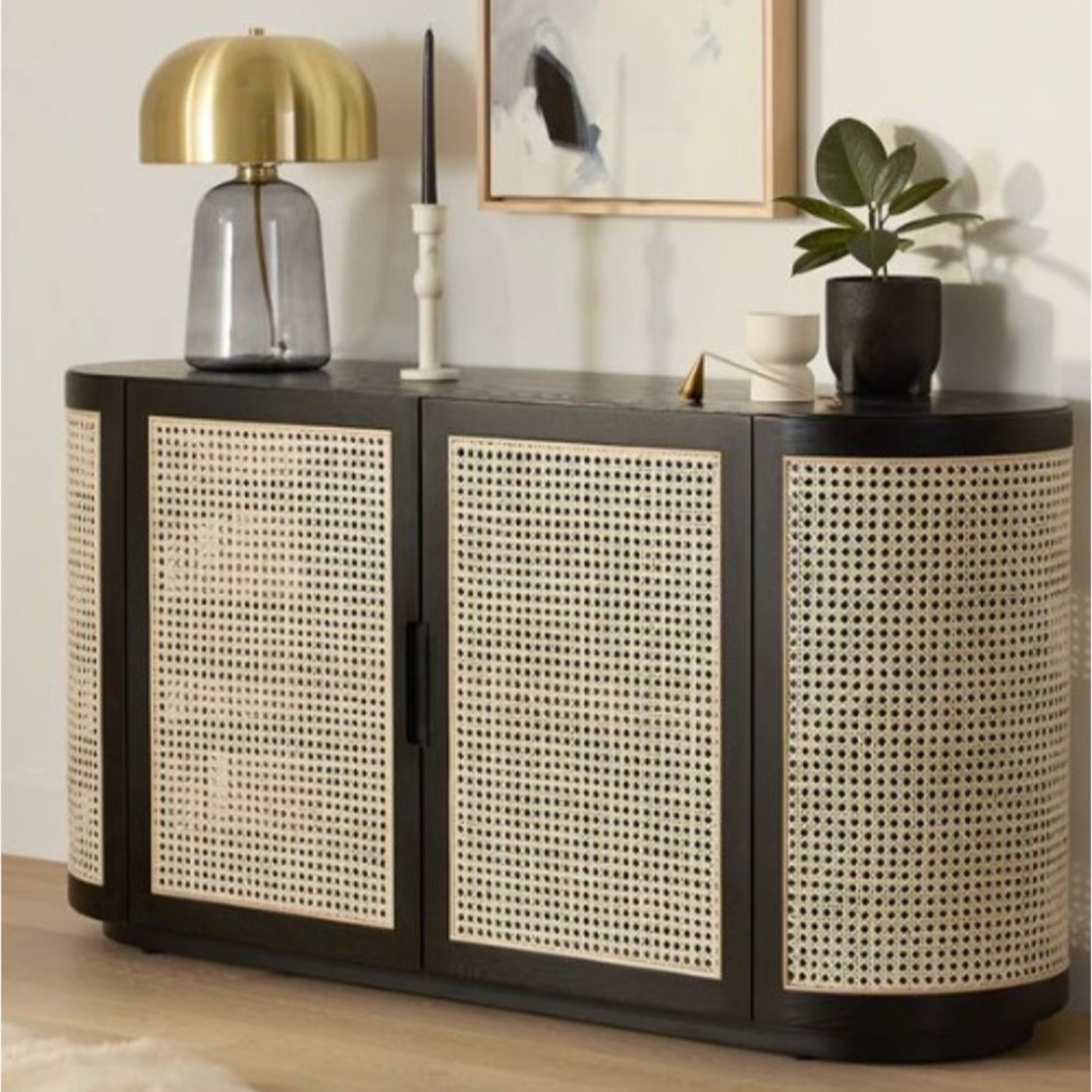 Article Black Wood Rattan Sideboard - image-3