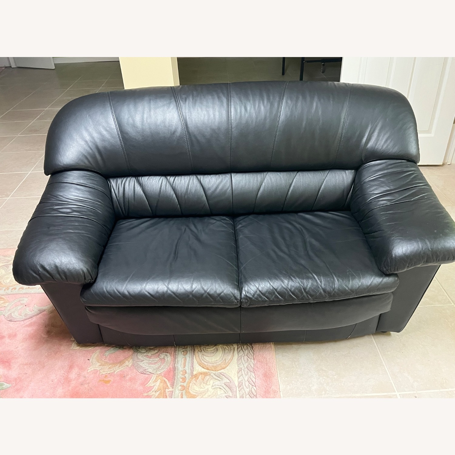 Vintage/Antique Black Leather 3+ Seater Sofa - image-3