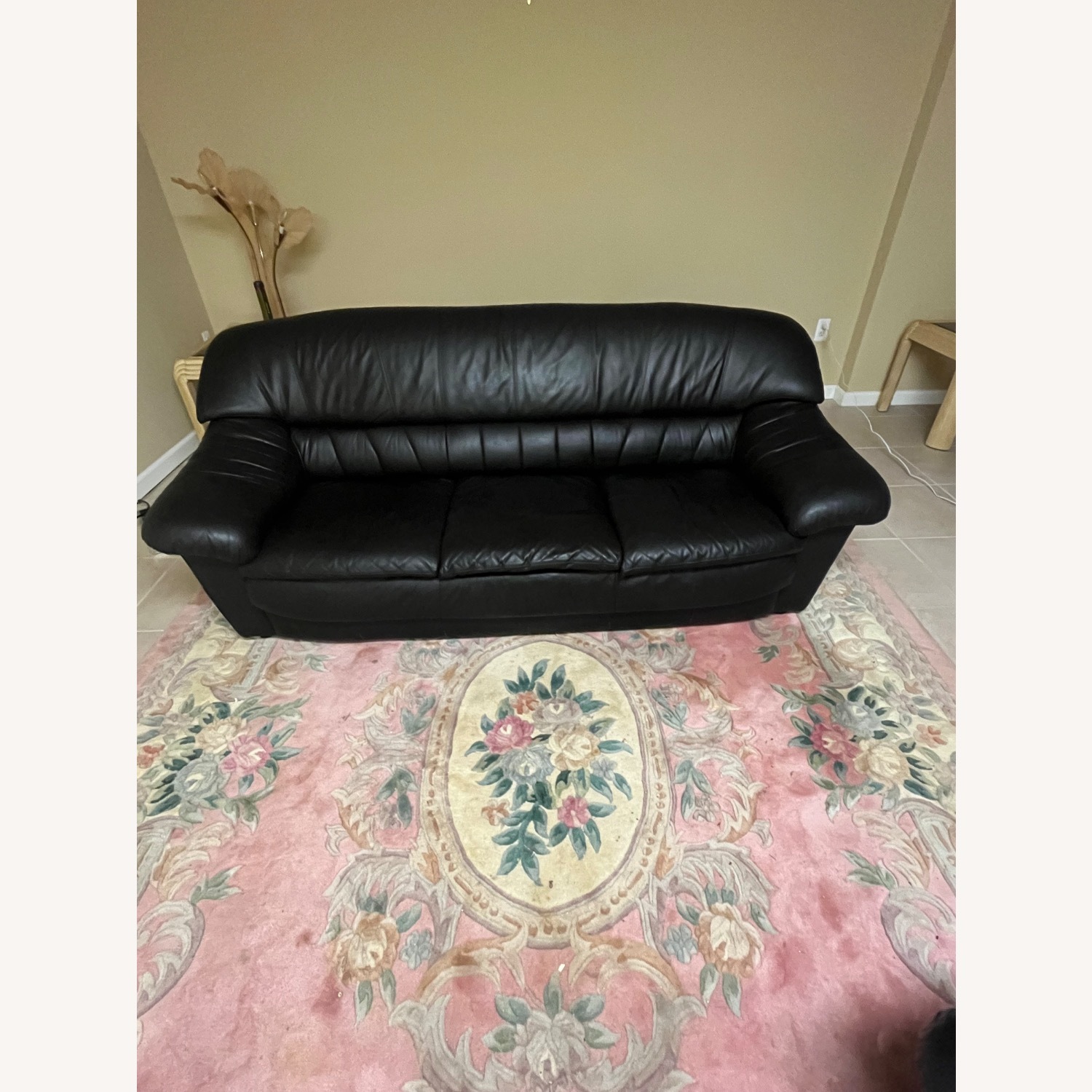 Vintage/Antique Black Leather 3+ Seater Sofa - image-4