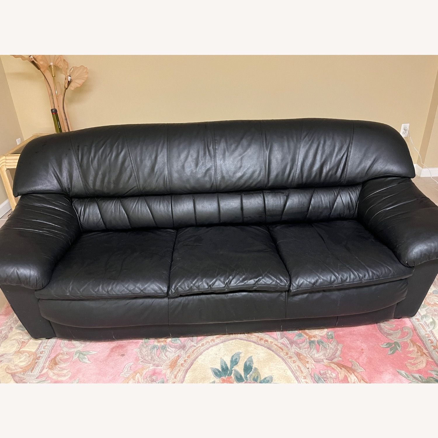 Vintage/Antique Black Leather 3+ Seater Sofa - image-2