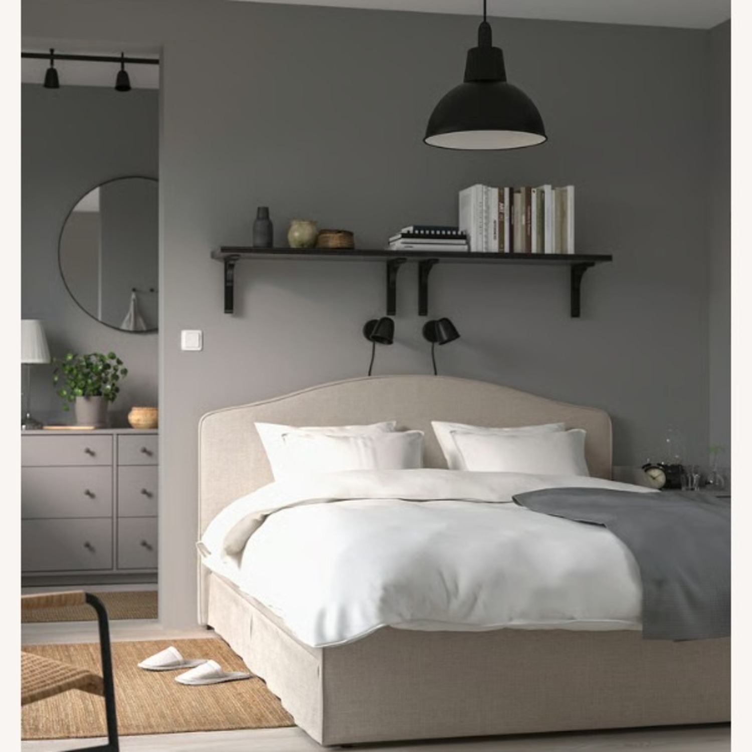 IKEA Natural Fabric Queen Bed Frame - image-1