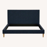 Navy Blue Velvet Upholstered Queen Platform Bed 