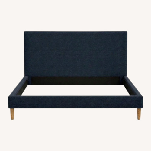 Used Navy Blue Velvet Upholstered Queen Platform Bed for sale on AptDeco