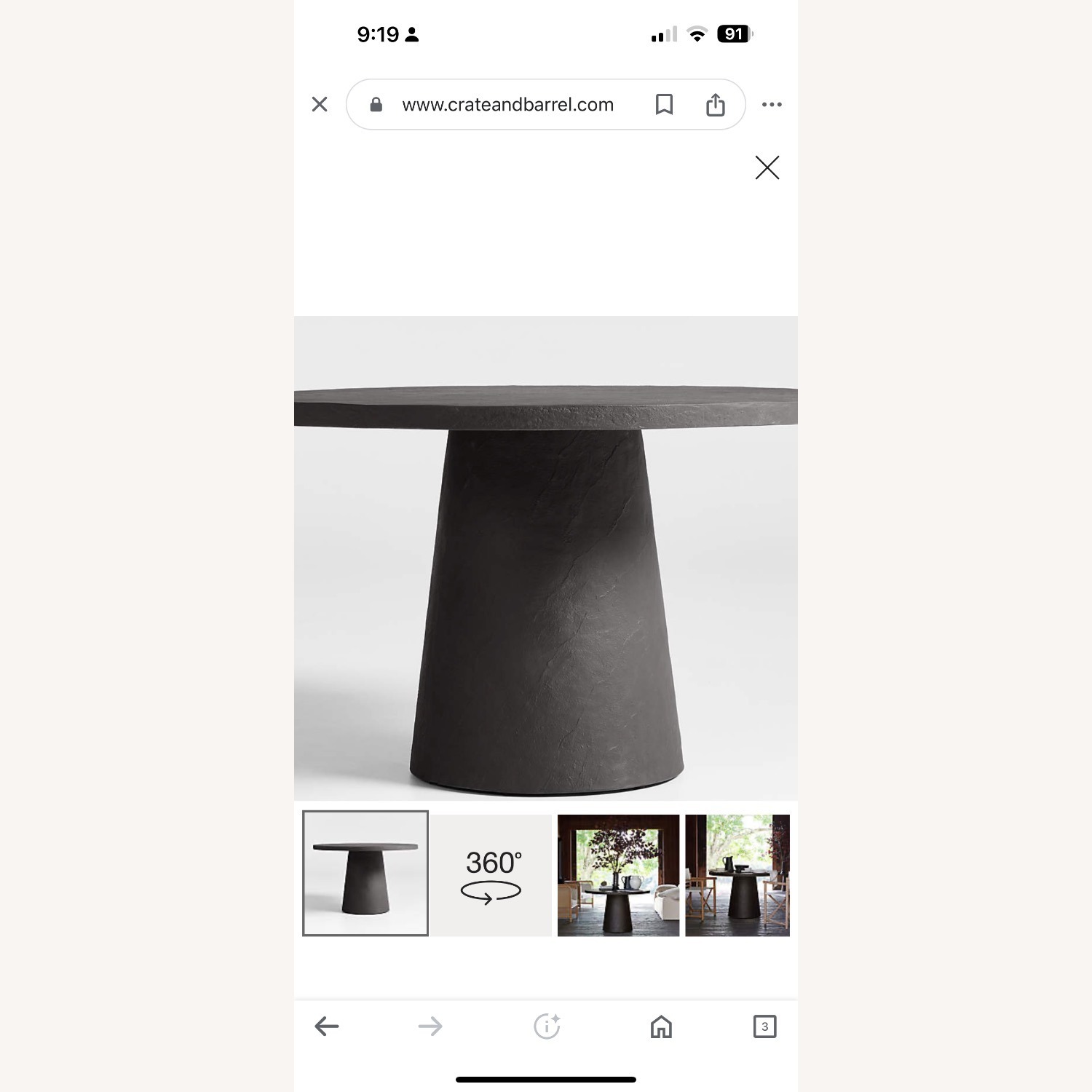 Crate & Barrel Willy 48" Charcoal Round Pedestal Dining Table by Leanne Ford - image-2