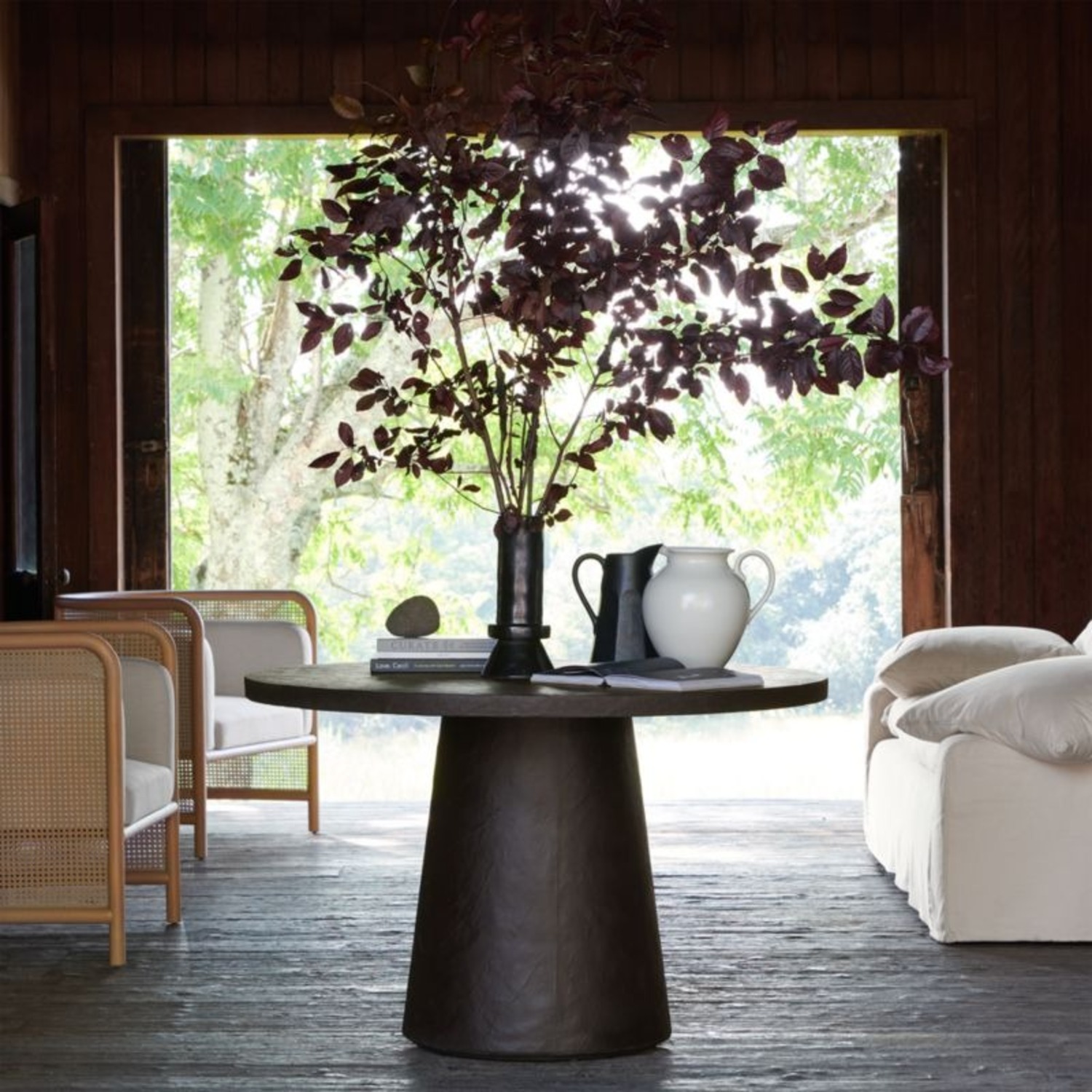 Crate & Barrel Willy 48" Charcoal Round Pedestal Dining Table by Leanne Ford - image-6