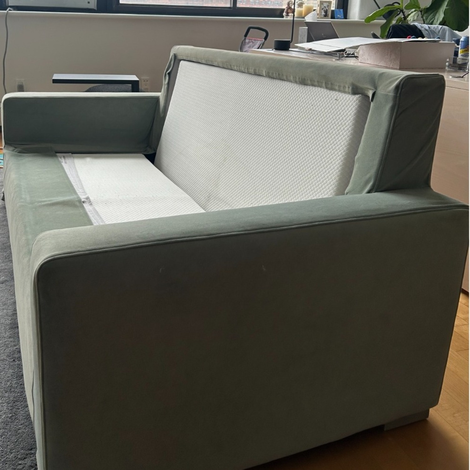 Restoration Hardware Maxwell Green Fabric Sleeper Sofa - image-2