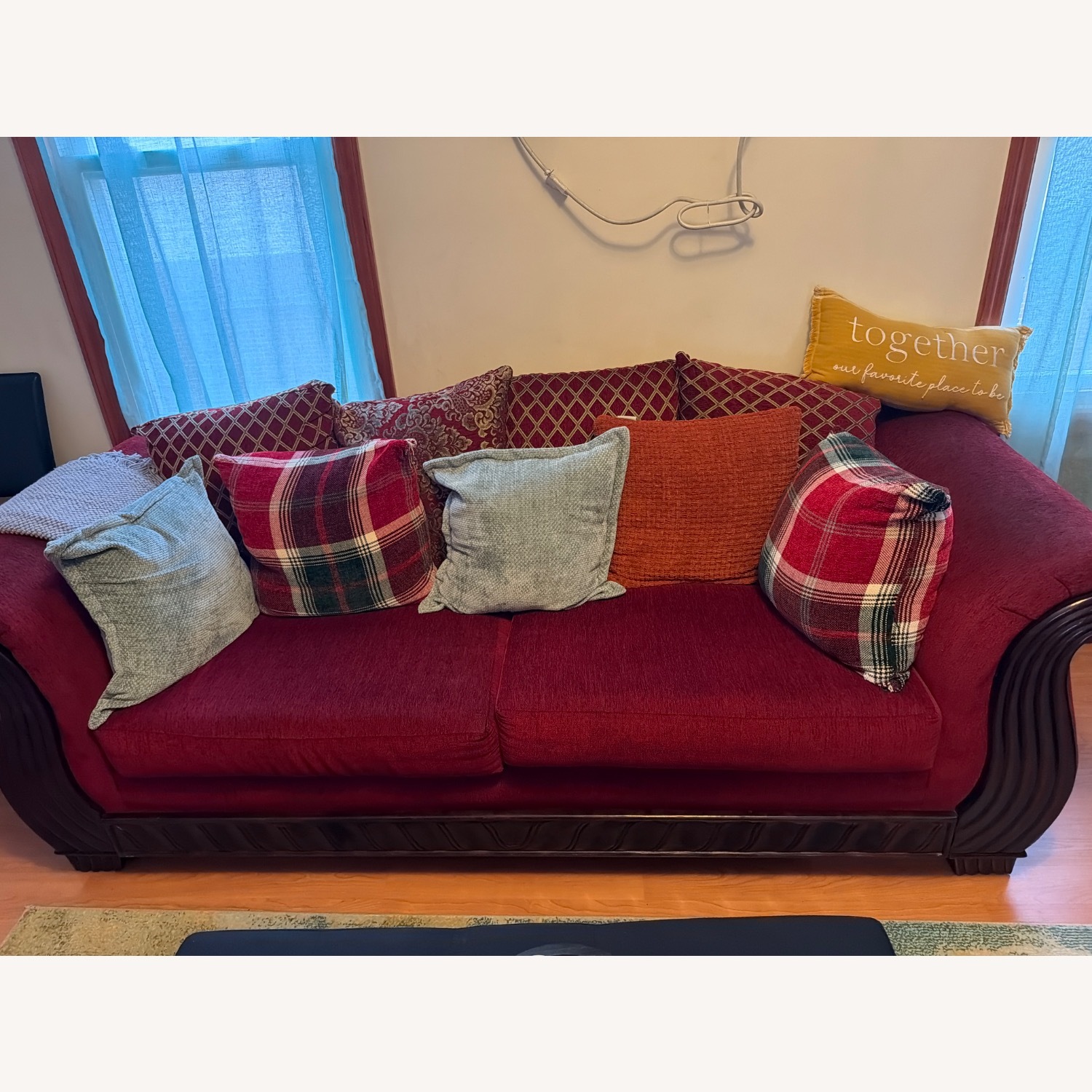 Red Fabric 3+ Seater Sofa - image-1