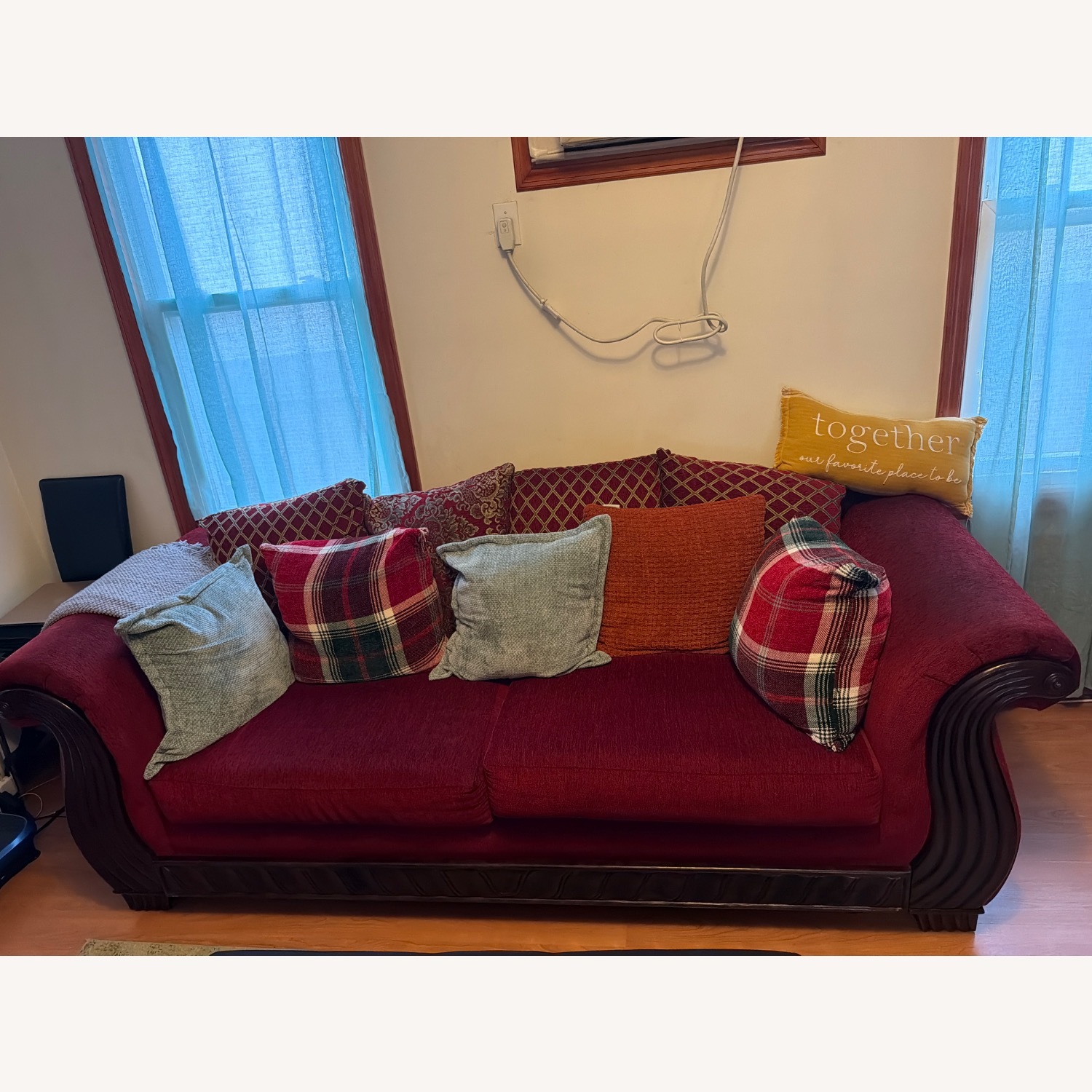 Red Fabric 3+ Seater Sofa - image-2