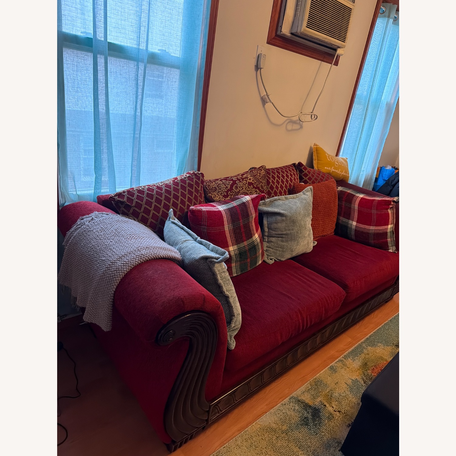 Red Fabric 3+ Seater Sofa - image-4