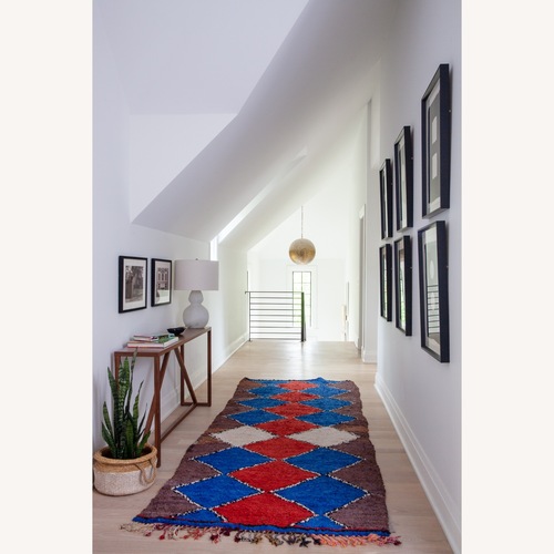 Used 4' x 11' Red & Blue Diamond Moroccan Runner Rug for sale on AptDeco