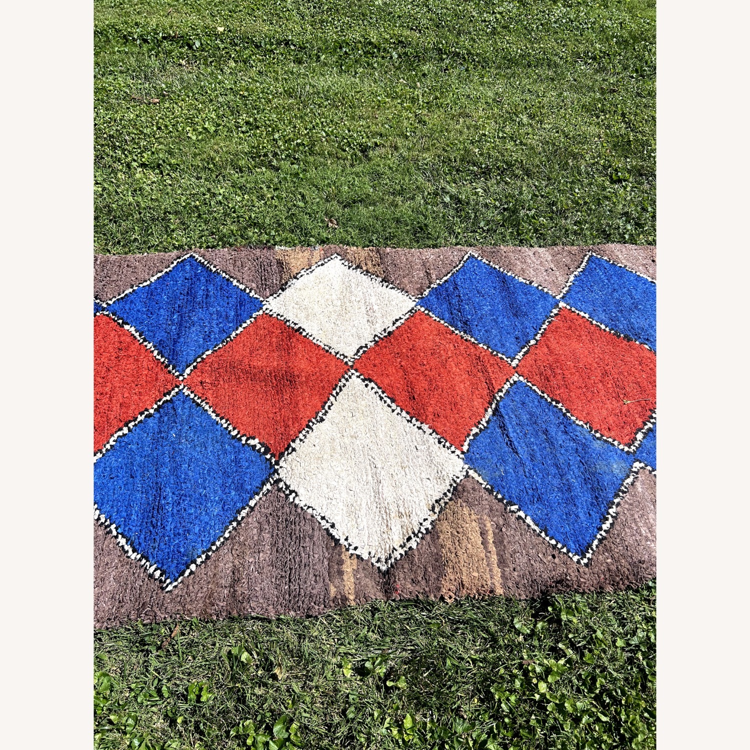 4' x 11' Red & Blue Diamond Moroccan Runner Rug - image-6