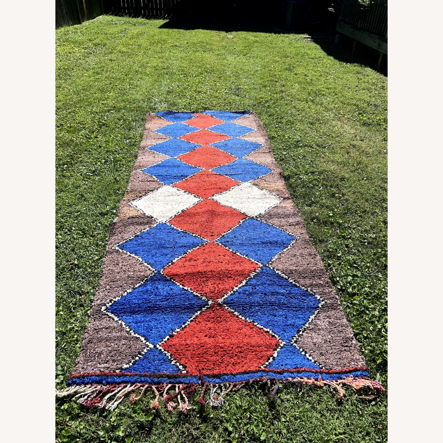 4' x 11' Red & Blue Diamond Moroccan Runner Rug - image-2