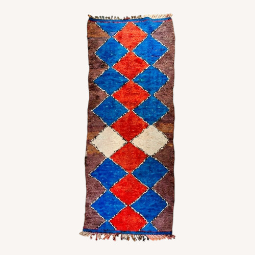 Used 4' x 11' Red & Blue Diamond Moroccan Runner Rug for sale on AptDeco