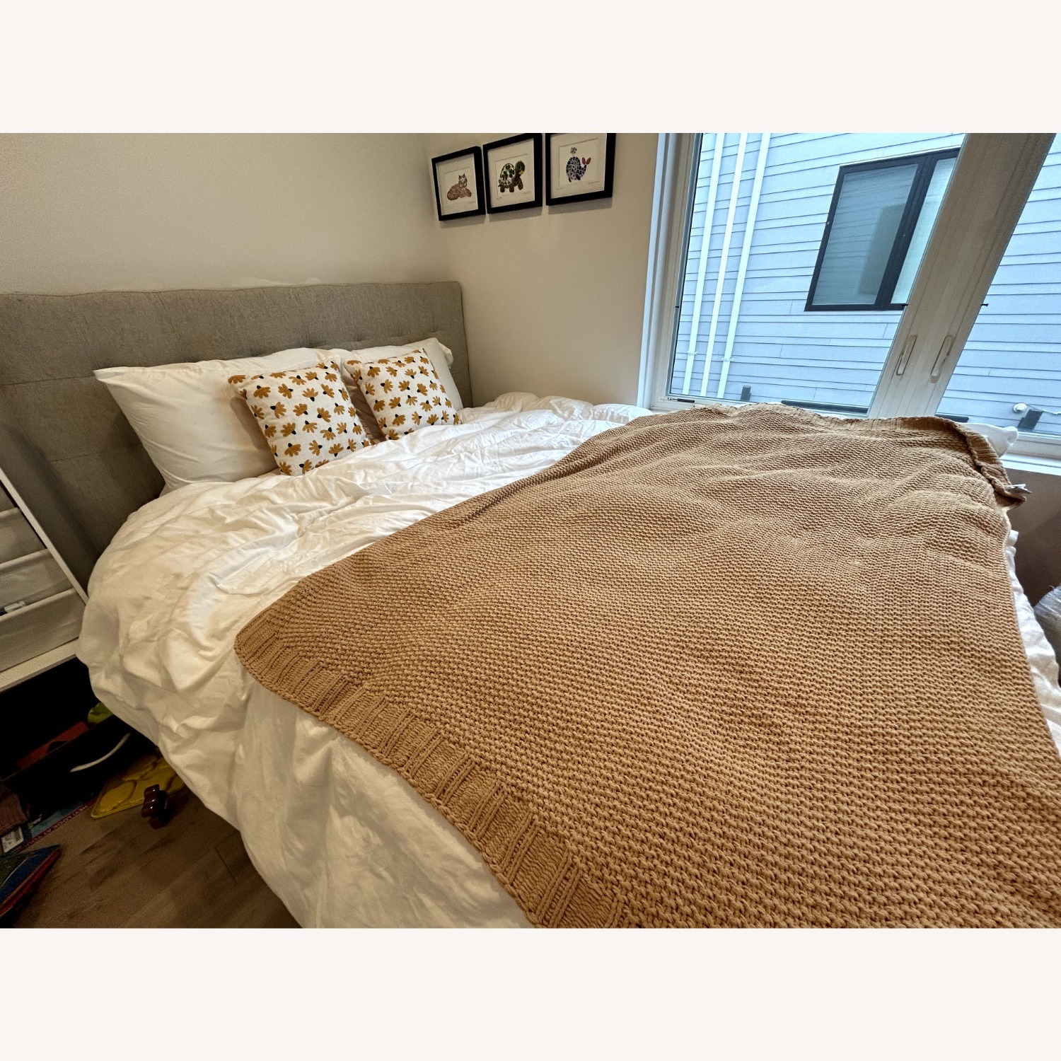 West Elm Light Gray Fabric Queen Bed - image-3