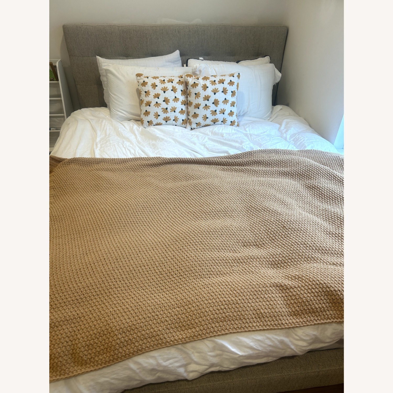 West Elm Light Gray Fabric Queen Bed - image-1