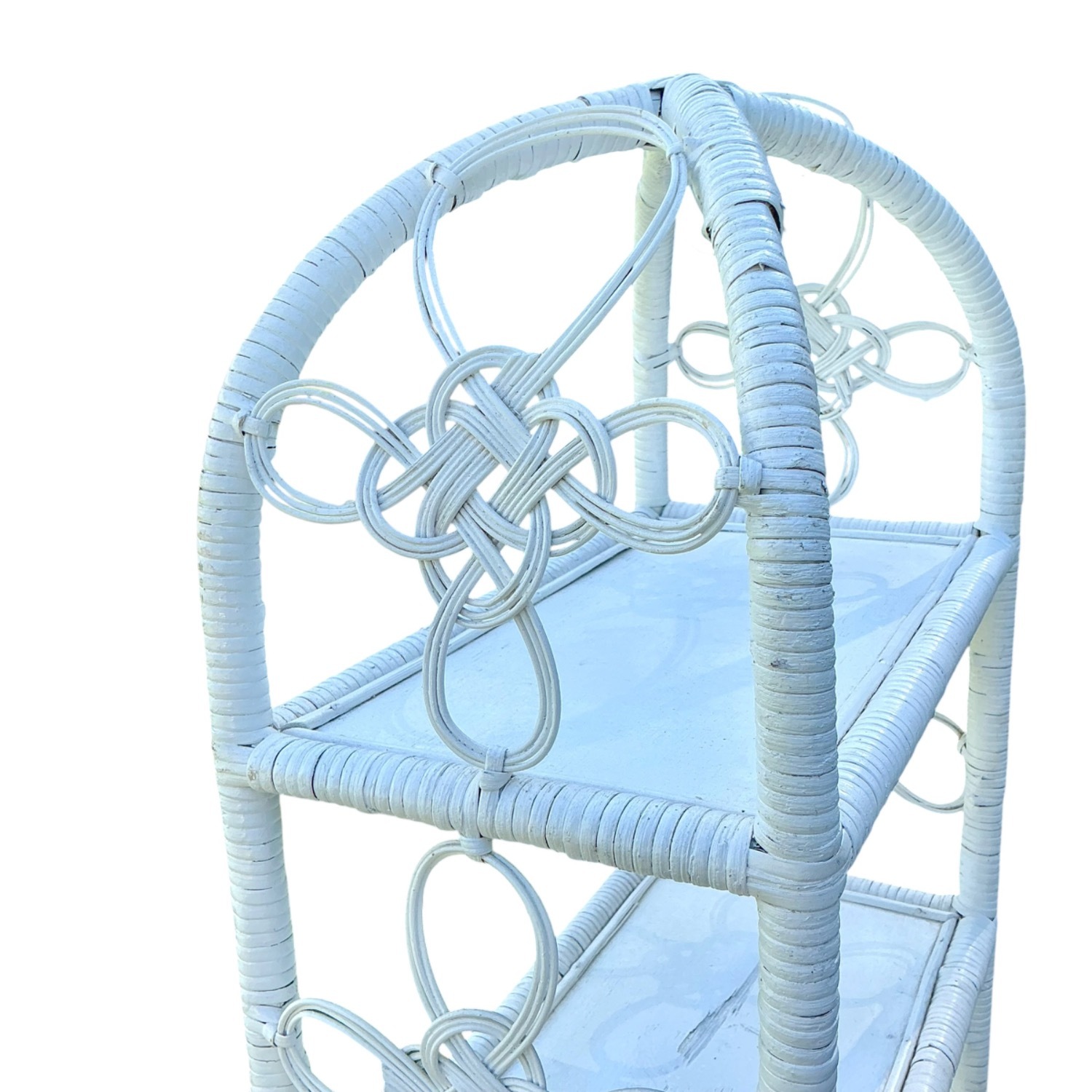 Vintage White Wicker Rattan Shelving Boho - image-3