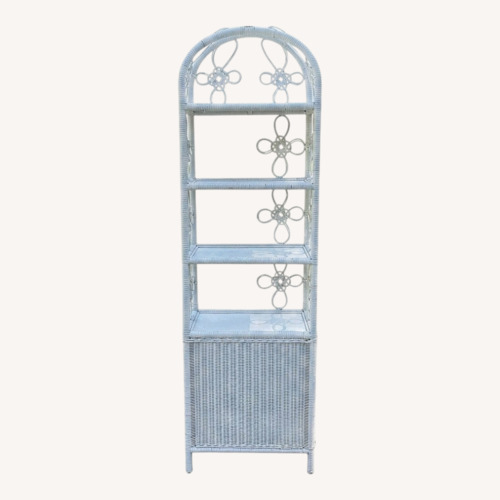 Used Vintage White Wicker Rattan Shelving Boho for sale on AptDeco