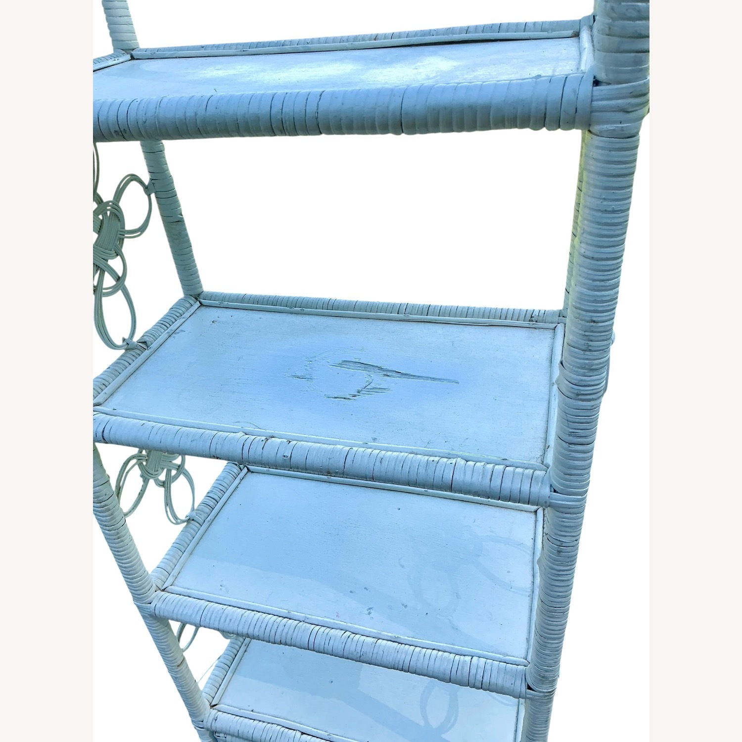 Vintage White Wicker Rattan Shelving Boho - image-4