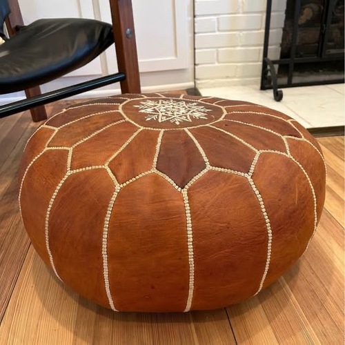 Used Pottery Barn Nadia Moroccan-Style Leather Pouf for sale on AptDeco