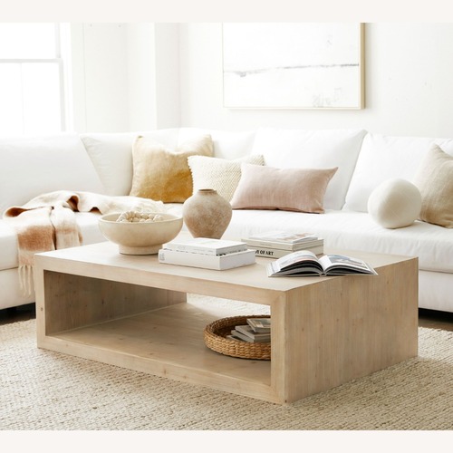 Used Pottery Barn Folsom Natural Wood Coffee Table for sale on AptDeco