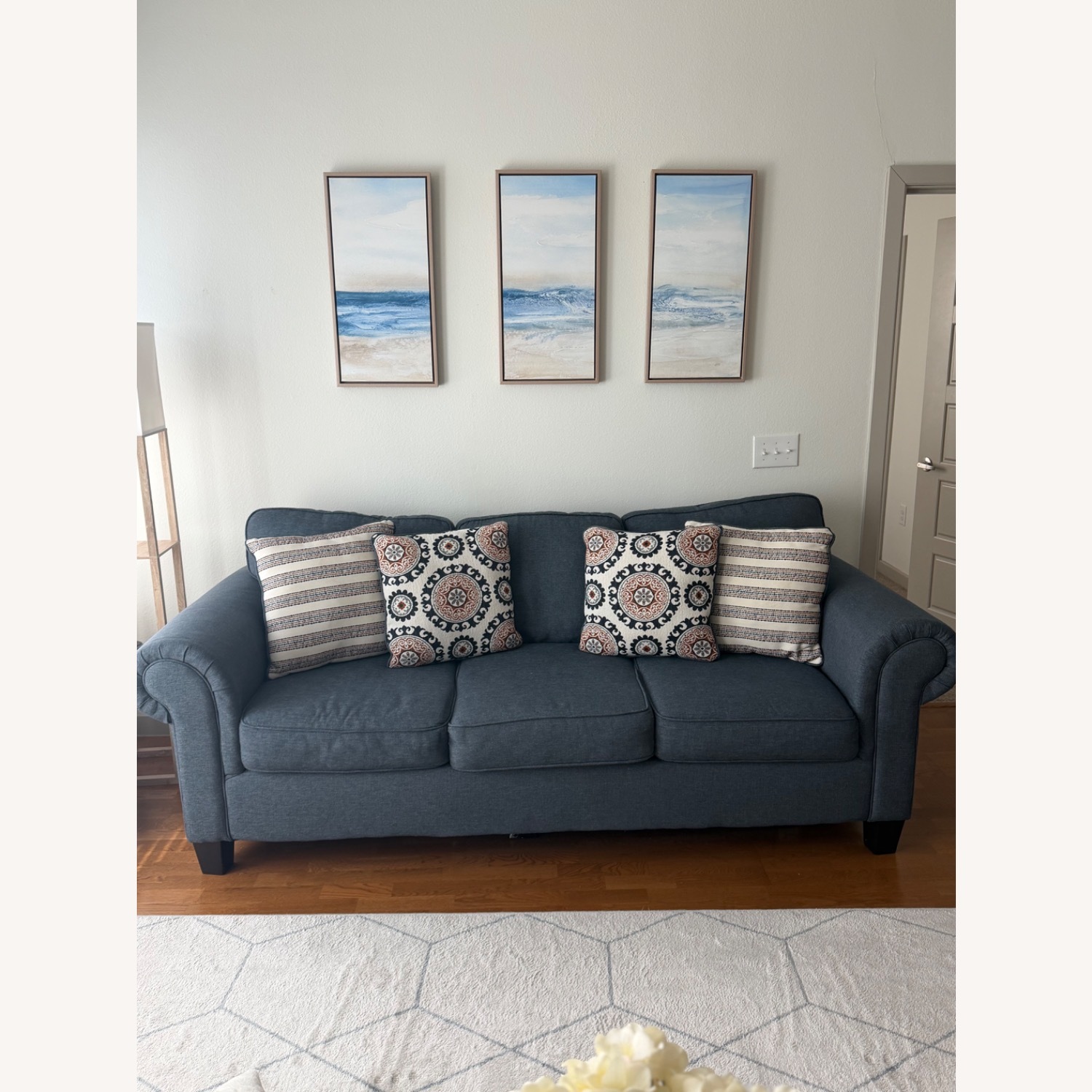 Rooms To Go Blue Fabric 3+ Seater Sofa - image-1